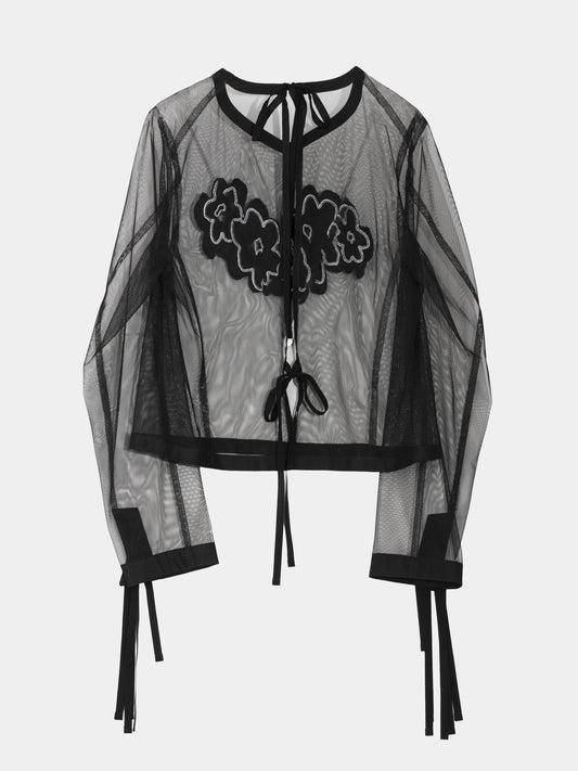 LS-JK4 Fake Fur Embroidered Tulle Jacket