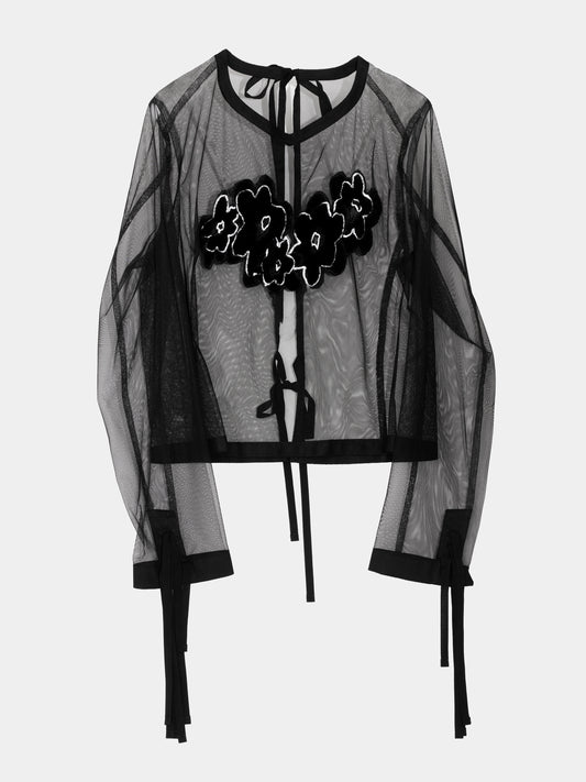 LS-JK4 Fake Fur Embroidered Tulle Jacket